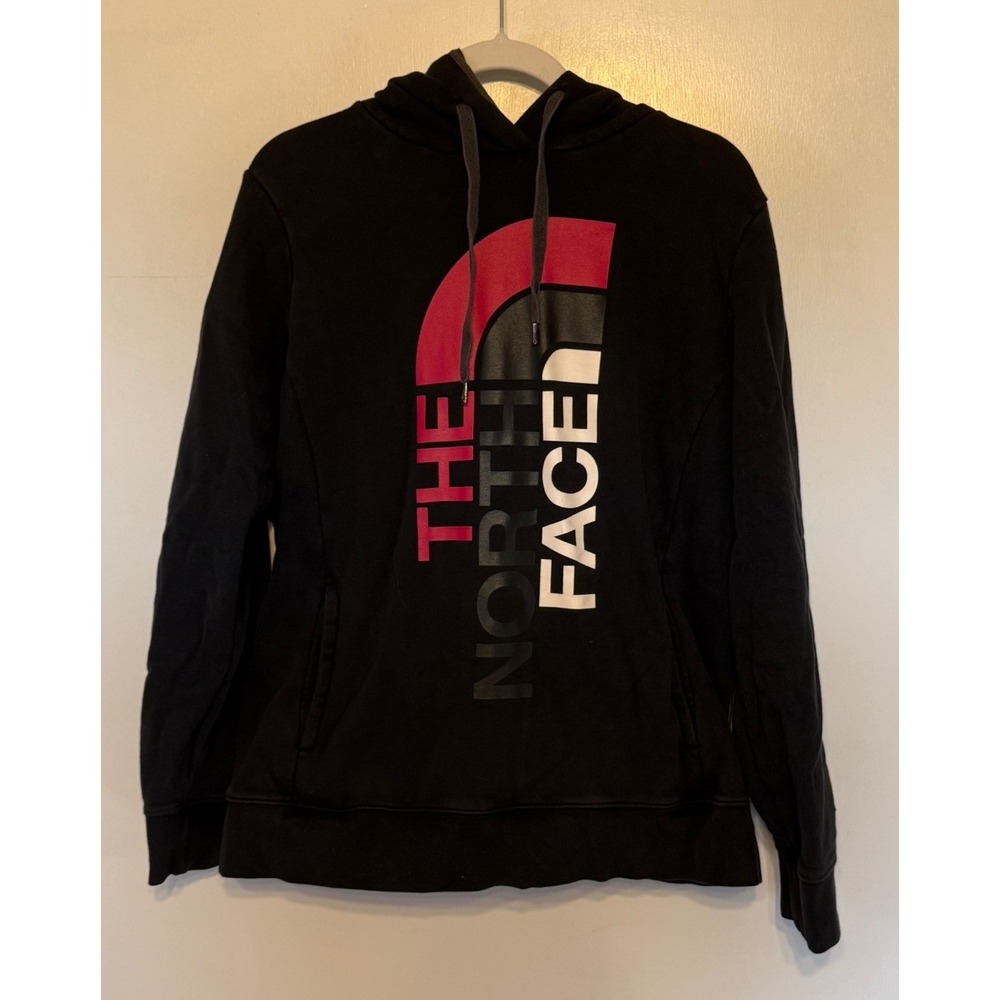 The North Face Womens XL Hoodie Black Vertical Logo Pullover Sweatshirt